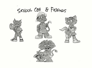 SCHOOL CAT & FRIENDS "LEARNING IS COOL, YOUR MIND IS A POWERFUL TOOL" logo