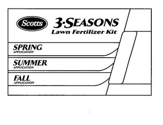 SCOTTS 3-SEASONS LAWN FERTILIZER KIT SPRING APPLICATION SUMMER APPLICATION FALL APPLICATION logo