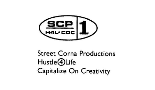 SCP H4L-COC 1STREET CORNA PRODUCTIONS HUSTLE4LIFE CAPITALIZE ON CREATIVITY logo