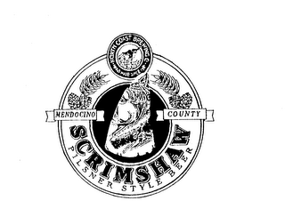 SCRIMSHAW PILSNER STYLE BEER NORTH COAST BREWING CO. HAND MADE SINCE 1987 MENDOCINO COUNTY logo