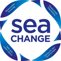 SEA CHANGE RESPONSIBLE SOURCING RESPONSIBLE OPERATIONS SAFE AND LEGAL LABOUR CARING FOR OUR COMMUNITIES logo