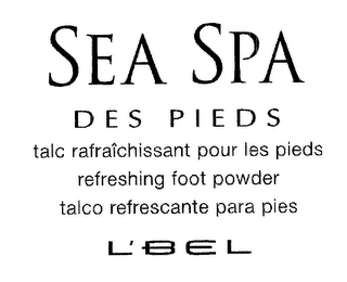 SEA SPA DES PIEDS TALC RAFRAICHISSANT POUR LES PIEDS REFRESHING FOOT POWDER TALCO REFRESCANTE PARA PIES L'BEL logo