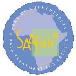 SEAL OF AUTHENTICITY SAAFAIR FAIR TREATMENT FOR ARTISTS logo