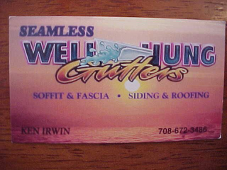 SEAMLESS WELL HUNG GUTTERS SOFFIT & FASCIA SIDING & ROOFING KEN IRWIN 708-672-3486 logo