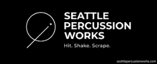 SEATTLE PERCUSSION WORKS HIT. SHAKE. SCRAPE. SEATTLEPERCUSSIONWORKS.COM logo