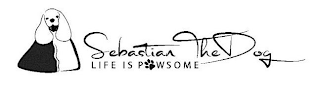 SEBASTIAN THE DOG LIFE IS PAWSOME logo