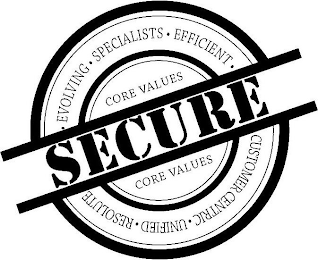 SECURE CORE VALUES EVOLVING · SPECIALISTS · EFFICIENT · CUSTOMER CENTRIC · UNIFIED · RESOLUTE ·