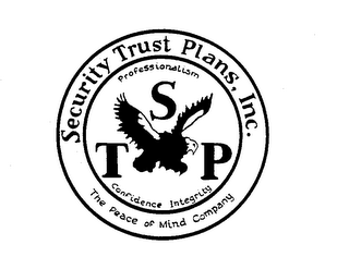 SECURITY TRUST PLANS, INC. THE PEACE OF MIND COMPANY, STP, PROFESSIONALISM, CONFIDENCE, INTEGRITY logo