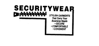 SECURITYWEAR STYLISH GARMENTS THAT CARRY YOUR BUSINESS NEEDS SECURE COMFORTABLE CONVENIENT logo