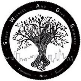 SERVE WITNESS AND GIVE GUIDANCE INSPIRATION NEVER CEASES logo