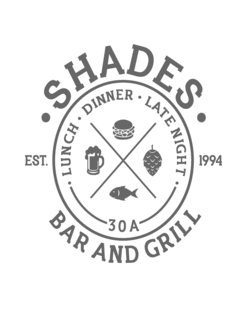 SHADES LUNCH DINNER LATE NIGHT 30A EST. 1994 BAR AND GRILL logo
