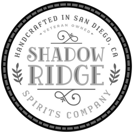 SHADOW RIDGE HANDCRAFTED IN SAN DIEGO, CA VETERAN OWNED SPIRITS COMPANY logo