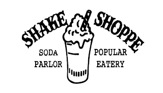 SHAKE SHOPPE SODA PARLOR POPULAR EATERY logo