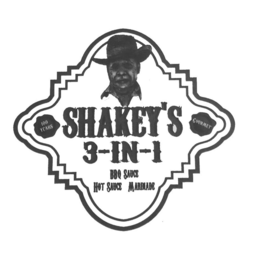 SHAKEY'S 3-IN-1 BBQ SAUCE HOT SAUCE MARINADE 100 YEARS GOURMET logo