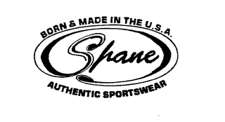SHANE BORN & MADE IN THE U.S.A. AUTHENTIC SPORTSWEAR logo