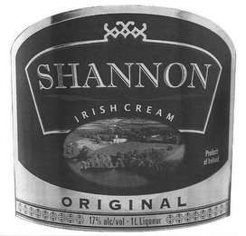 SHANNON IRISH CREAM PRODUCT OF IRELAND ORIGINAL 17% ALC/VOL 1L LIQUEUR SS logo
