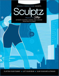 SHAPELY PERFECTION SHORTS SCULPTZ SHAPEWEAR BY SILKIES ULTIMATE SCULPTING CONTROL AND COMFORT FROM WAIST TO THIGH FLATTEN YOUR TUMMY · LIFT YOUR REAR · SLIM YOUR HIPS & THIGHS logo