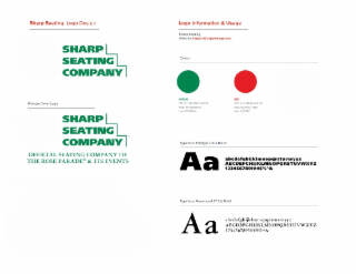 SHARP SEATING: LOGO DESIGN SHARP SEATING COMPANY PRIMARY COLOR LOGO SHARP SEATING COMPANY OFFICIAL SEATING COMPANY OF THE ROSE PARADE & ITS EVENTS" LOGO INFORMATION & USAGE SHARP SEATING WEBSITE: HTTPS://SHARPSEATING.COM/ COLORS GREEN CMYK: C87 M22 Y90 K8 RGB: RO G136 B78 HEX 00884E TYPEFACE: FRUTIGER ULTRA BLACK AA TYPEFACE: GARAMOND LT STD BOLF logo