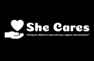 SHE CARES "CARING FOR CHILDREN IN NEED,WITH LOVE, SUPPORT, AND NECESSITIES" logo