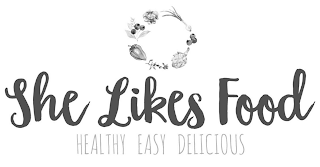 SHE LIKES FOOD HEALTHY EASY DELICIOUS logo
