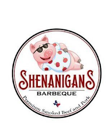 SHENANIGANS BARBEQUE PREMIUM SMOKED BEEF AND PORK logo