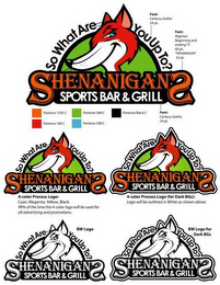 SHENANIGANS SPORTS BAR & GRILL SO WHAT ARE YOU UP TO? logo