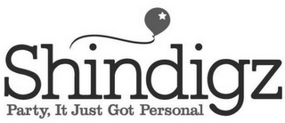 SHINDIGZ PARTY, IT JUST GOT PERSONAL logo