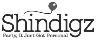 SHINDIGZ PARTY, IT JUST GOT PERSONAL logo