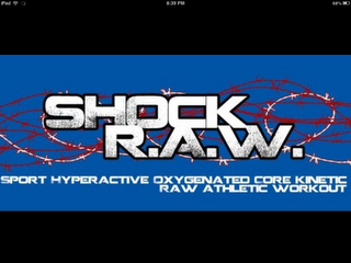SHOCK R.A.W. SPORT HYPERACTIVE OXYGENATED CORE KINETIC RAW ATHLETIC WORKOUT logo