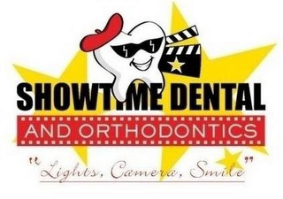SHOWTIME DENTAL AND ORTHODONTICS "LIGHTS, CAMERA, SMILE" logo