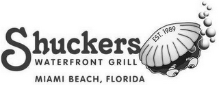 SHUCKERS WATERFRONT GRILL MIAMI BEACH, FLORIDA EST. 1989 logo