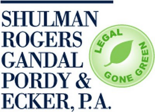 SHULMAN ROGERS GANDAL PORDY & ECKER, P.A. LEGAL GONE GREEN logo