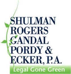 SHULMAN ROGERS GANDAL PORDY & ECKER, P.A. LEGAL GONE GREEN logo