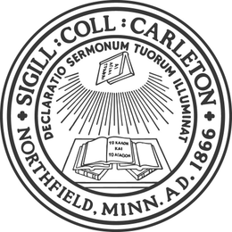 SIGILL : COLL : CARLETON + NORTHFIELD, MINN. A.D. 1866 + DECLARATIO SERMONUM TUORUM ILLUMINAT logo