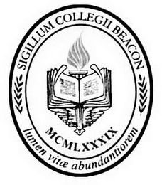 SIGILLUM COLLEGII BEACON LUMEN VITAE ABUNDANTIOREM MCMLXXXIX logo