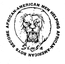 SIMBA AFRICAN-AMERICAN MEN HELPING AFRICAN AMERICAN BOYS BECOME A MAN TAKES RESPONSIBILITY FOR THE WAY HE THINKS, FEELS, AND ACTS logo