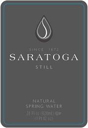SINCE 1872 SARATOGA STILL NATURAL SPRING WATER 28 FL OZ (828ML) (1 PT 12 OZ) logo