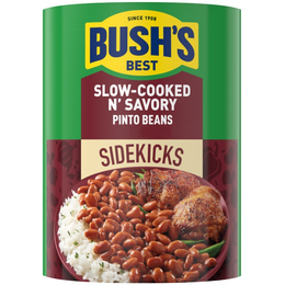 SINCE 1908 BUSH'S BEST SLOW-COOKED N' SAVORY SIDEKICKS PINTO BEANS logo