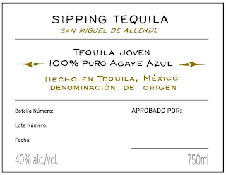 SIPPING TEQUILA SAN MIGUEL DE ALLENDE TEQUILA JOVEN 100% PURO AGAVE AZUL HECHO EN TEQUILA, MÉXICO DENOMINACIÓN DE ORIGEN BOTELLA NÚMERO: APROBADO POR: LOTE NÚMERO: FECHA: 40% ALC./VOL. 750ML logo