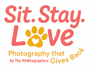 SIT. STAY. LOVE PHOTOGRAPHY THAT GIVES BACK BY THE PAWTOGRAPHERS logo