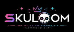 SKULOOM TINY SKULLS. BIG PERSONALITY. HANDMADE RESIN ART logo