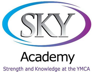 SKY ACADEMY STRENGTH AND KNOWLEDGE AND AT THE YMCA logo