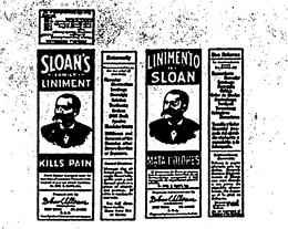 SLOAN'S FAMILY LINIMENT KILLS PAIN DR. EARL S. SLOAN MAT A DOLORES logo