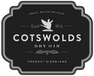 SMALL BATCH RELEASE EST 2014 COTSWOLDS DRY GIN PRODUCT OF ENGLAND logo