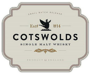 SMALL BATCH RELEASE EST 2014 COTSWOLDS SINGLE MALT WHISKY PRODUCT OF ENGLAND logo