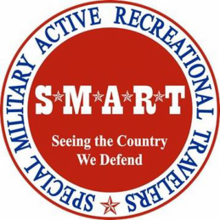 SMART SPECIAL MILITARY ACTIVE RECREATIONAL TRAVELERS SEEING THE COUNTRY WE DEFEND logo