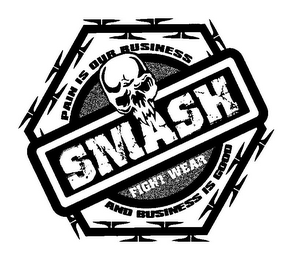 SMASH FIGHT WEAR PAIN IS OUR BUSINESS AND BUSINESS IS GOOD logo