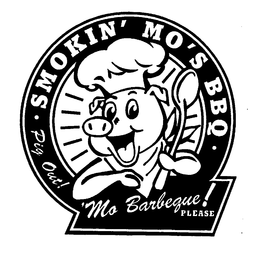 SMOKIN' MO'S BBQ PIG OUT! 'MO BARBEQUE! PLEASE logo