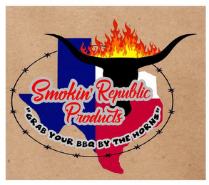 SMOKIN' REPUBLIC PRODUCTS "GRAB YOUR BBQ BY THE HORNS" logo