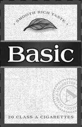 SMOOTH RICH TASTE BASIC 20 CLASS A CIGARETTES A logo